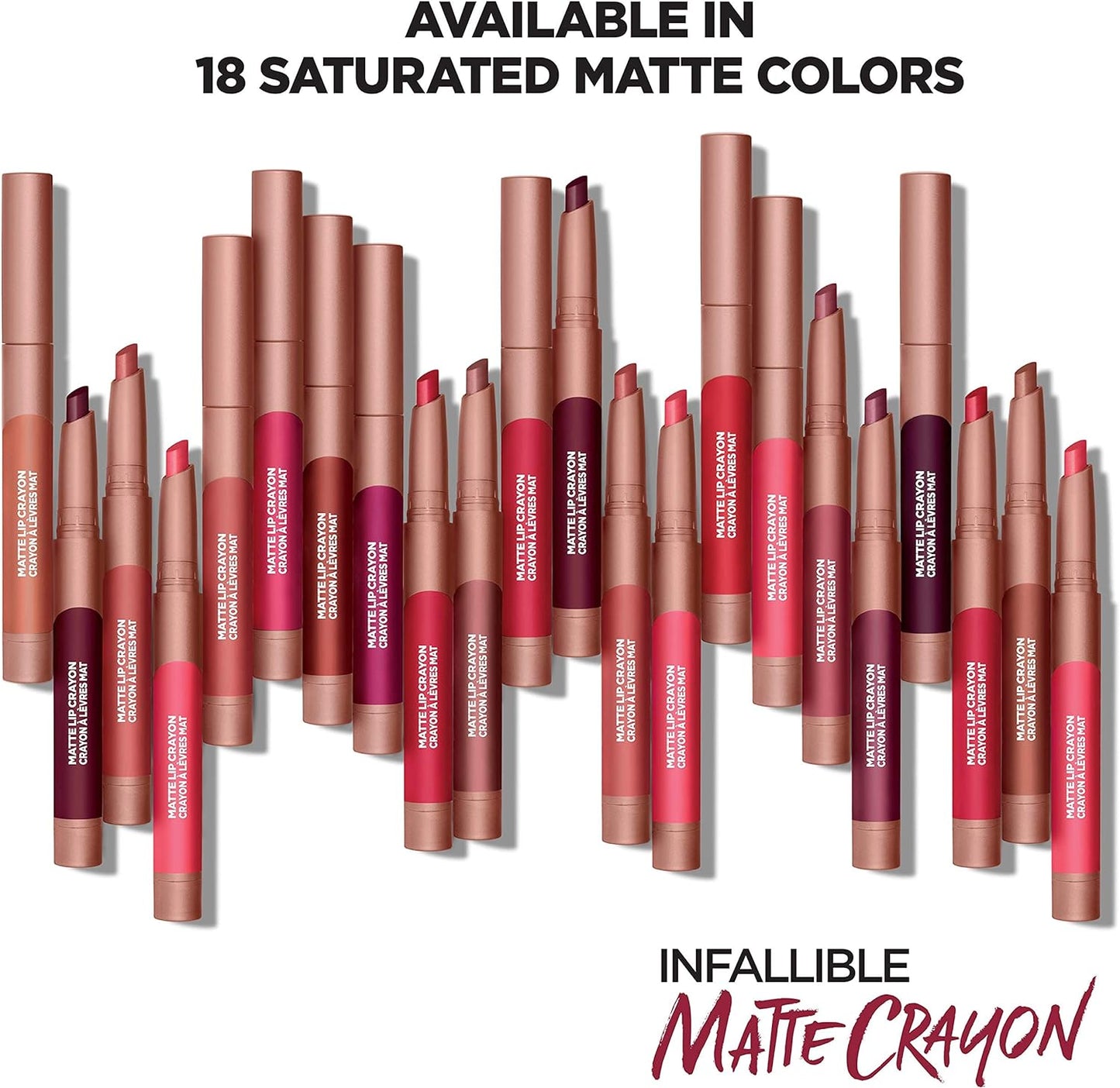 L'Oreal Infallible Matte Lip Crayon Range - Bold Color, Matte Finish