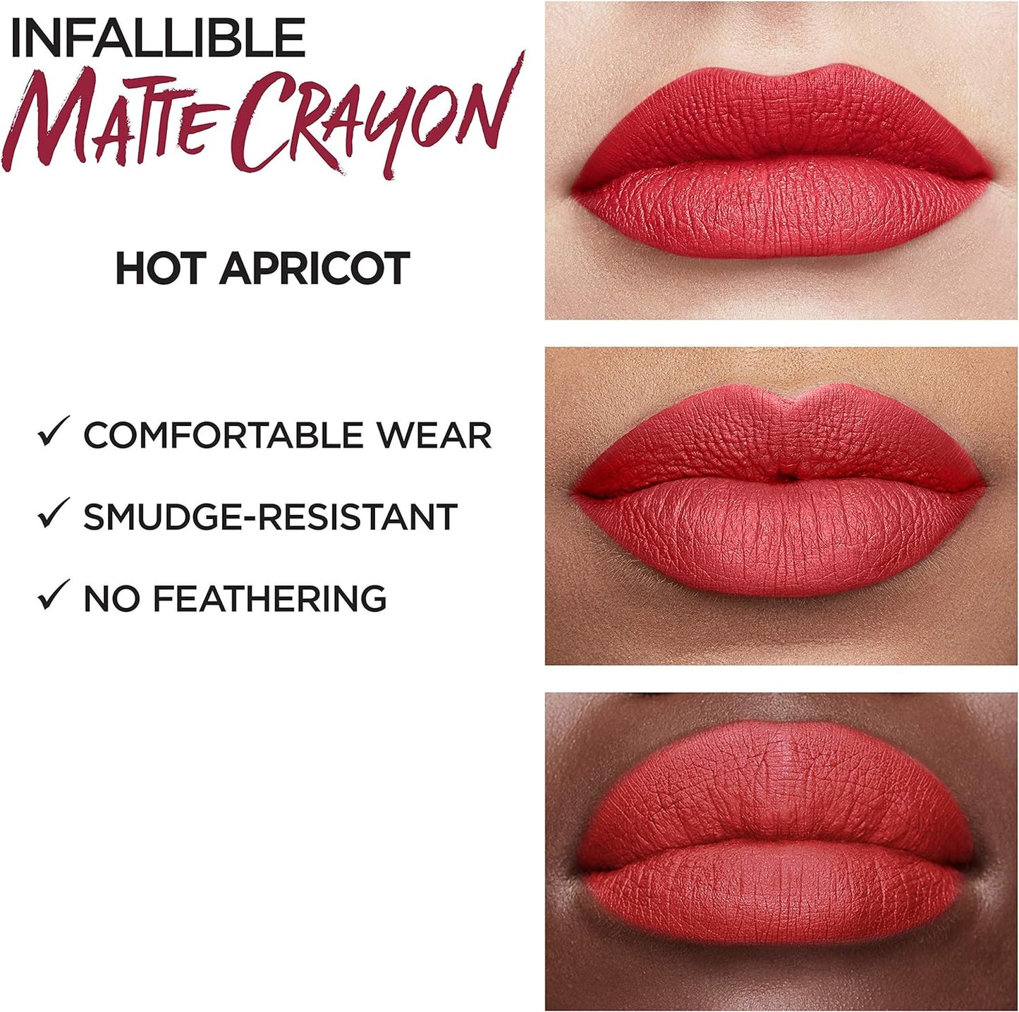 L'Oreal Infallible Matte Lip Crayon Range - Bold Color, Matte Finish