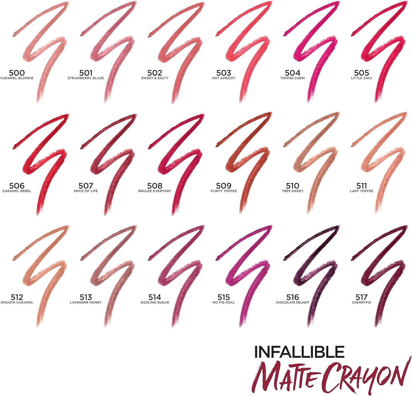 L'Oreal Infallible Matte Lip Crayon Range - Bold Color, Matte Finish