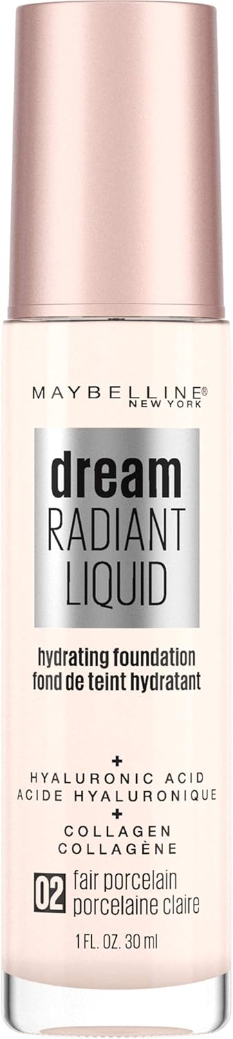 Maybelline Dream Radiant Liquid Hydrating Foundation 02 Fair Porcelain – Glowy, Hydrating Finish