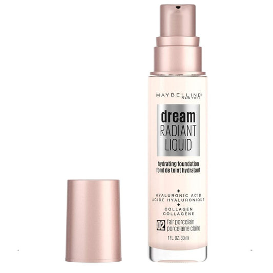 Maybelline Dream Radiant Liquid Hydrating Foundation 02 Fair Porcelain – Glowy, Hydrating Finish