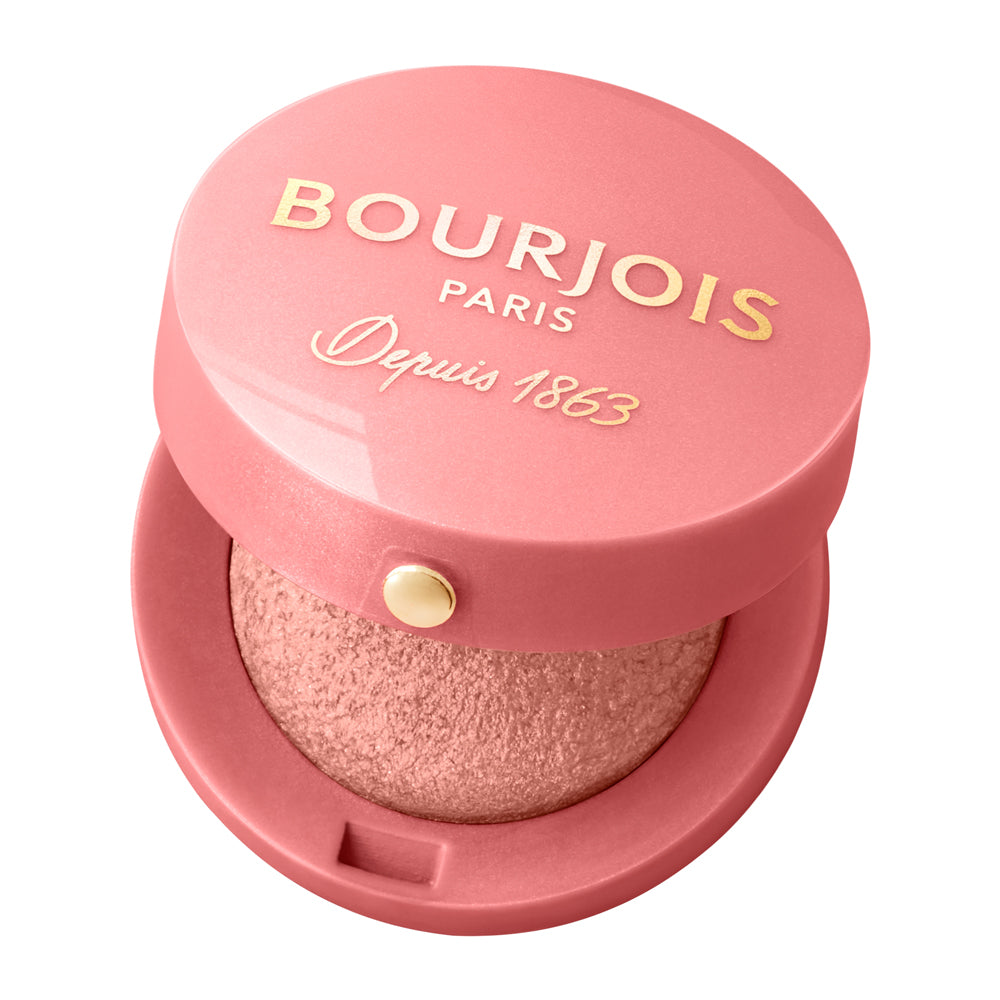 Pink makeup compact with Bourjois branding on a white background