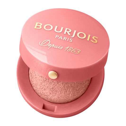 Pink makeup compact with Bourjois branding on a white background