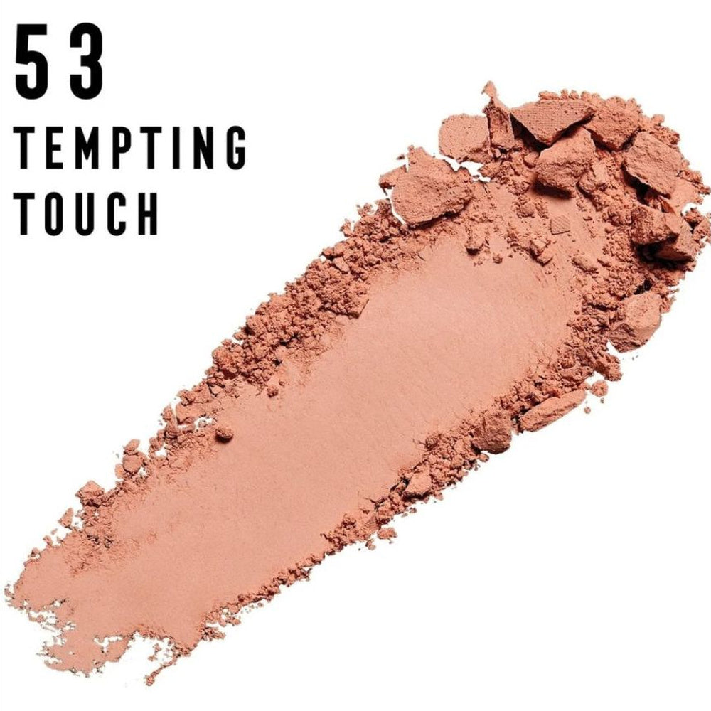 A textured smear of eyeshadow or powder makeup in a warm dusty rose/terracotta shade on a white background, with the text '53 TEMPTING TOUCH' in black at the upper left.