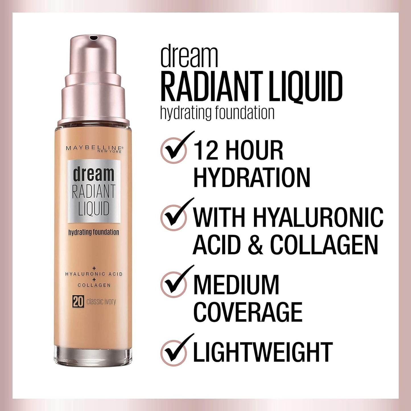 Maybelline Dream Radiant Liquid Hydrating Foundation 02 Fair Porcelain – Glowy, Hydrating Finish