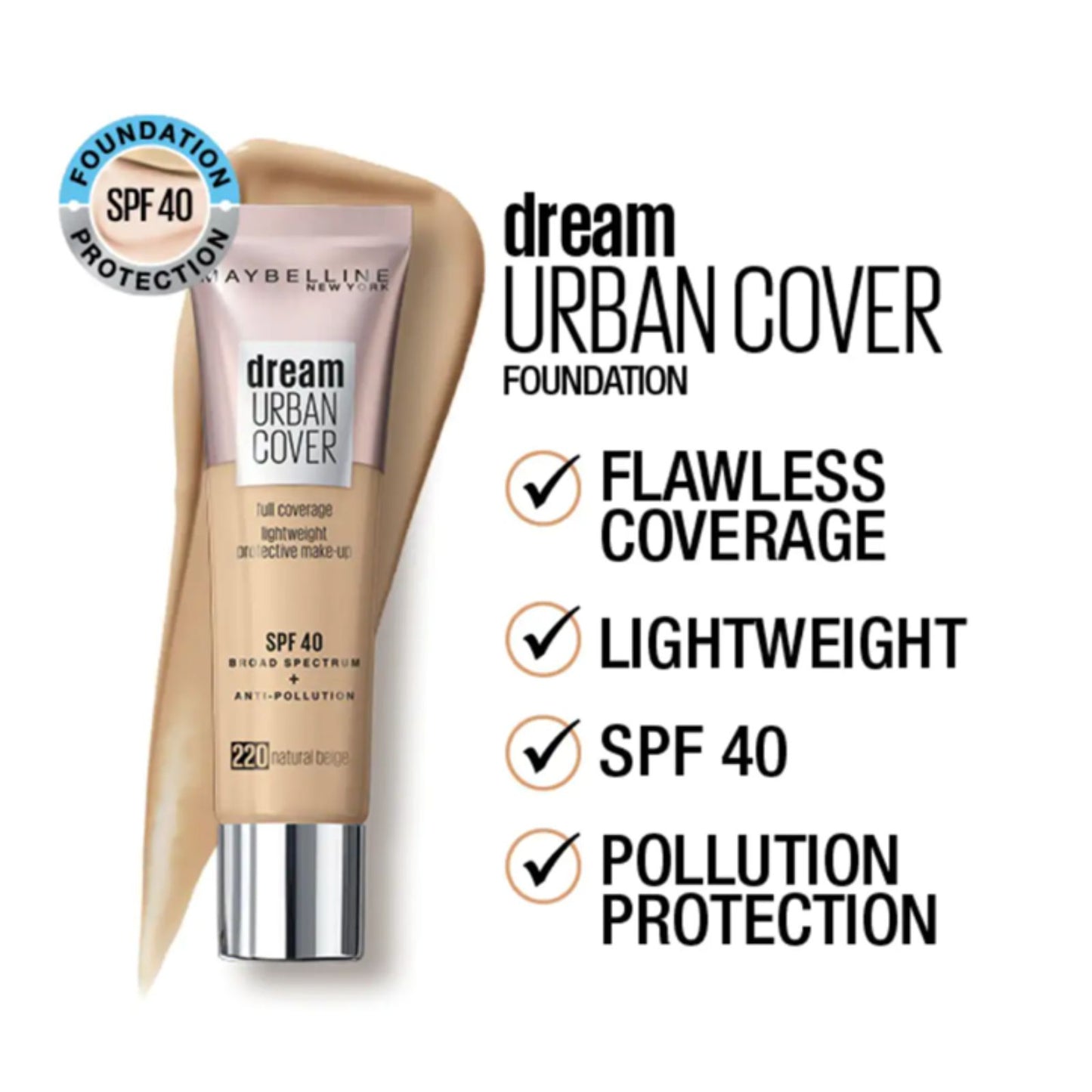 Maybelline Dream Urban Cover Liquid Foundation 348 Café Au Lait – Full Coverage, SPF 40