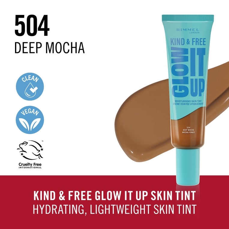 Rimmel Kind and Free Glow It Up Moisturising Skin Tint – 504 Deep Mocha